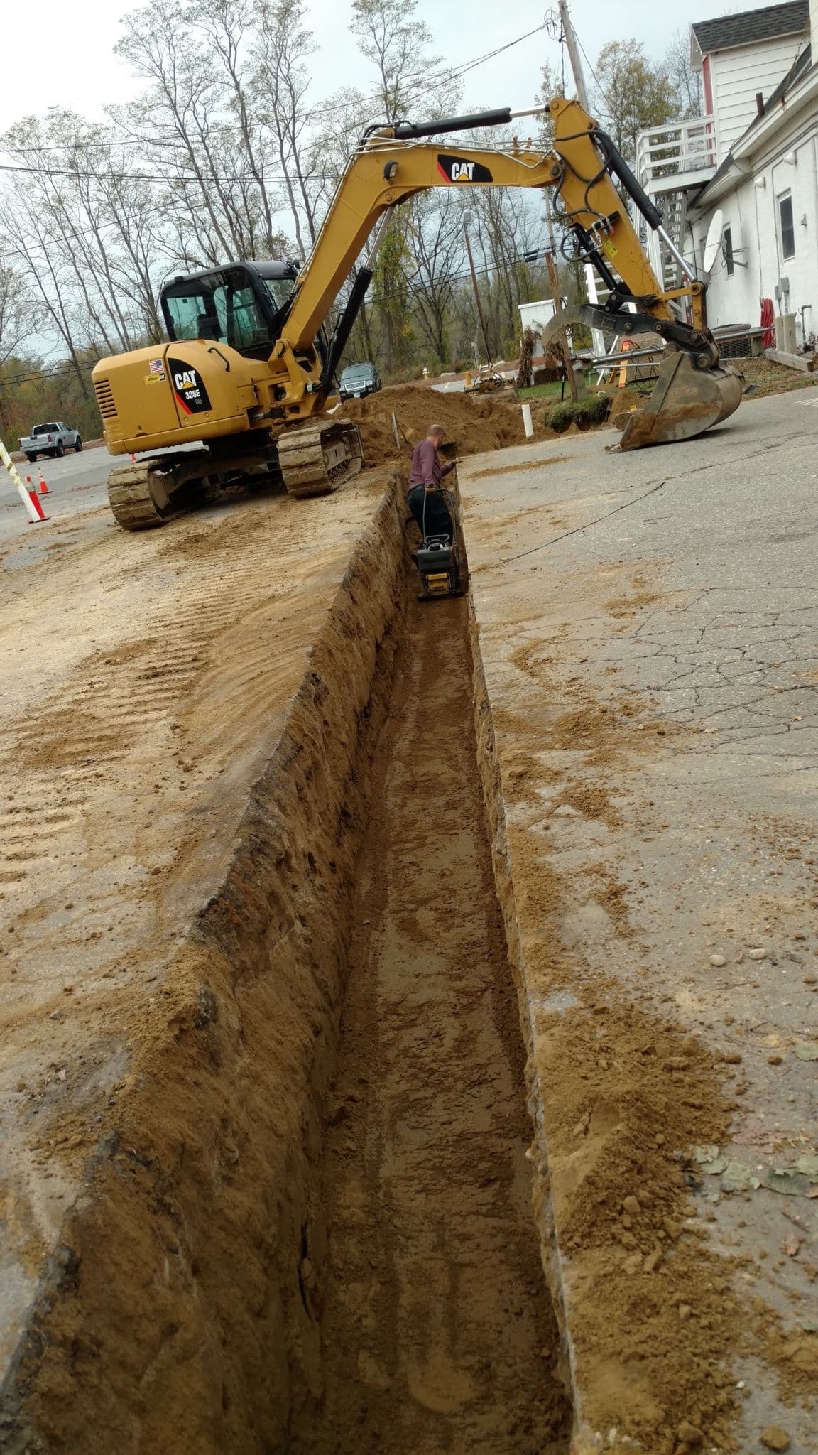 Sewer Line Replacement job site in Southern Maine